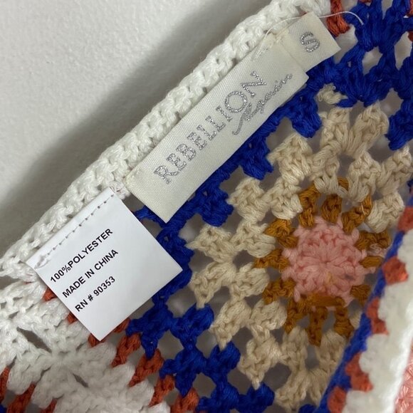 Bohemian Crochet‎ Fringe Top Hippie Chic Granny Square Size Small Patchwork Boho - Picture 4 of 9